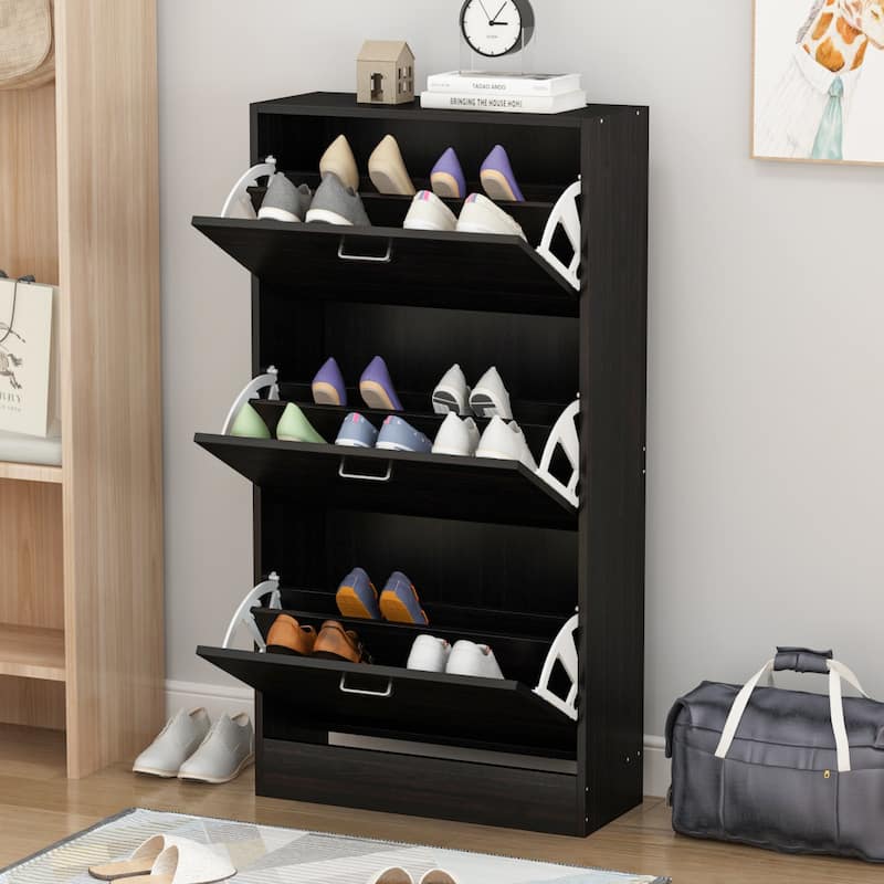 23.6"W Trendy Shoe Storage Cabinet with 3 Large Fold-Out Drawers