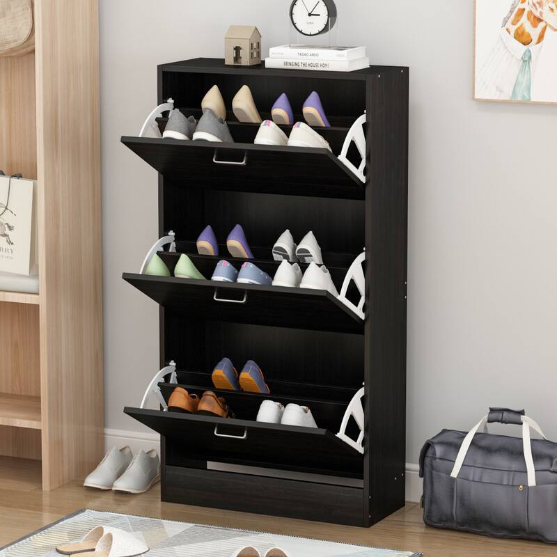 Timechee Black 3-Drawer Shoe Cabinet with 6-Tier Rack (Up to 18 Pairs)