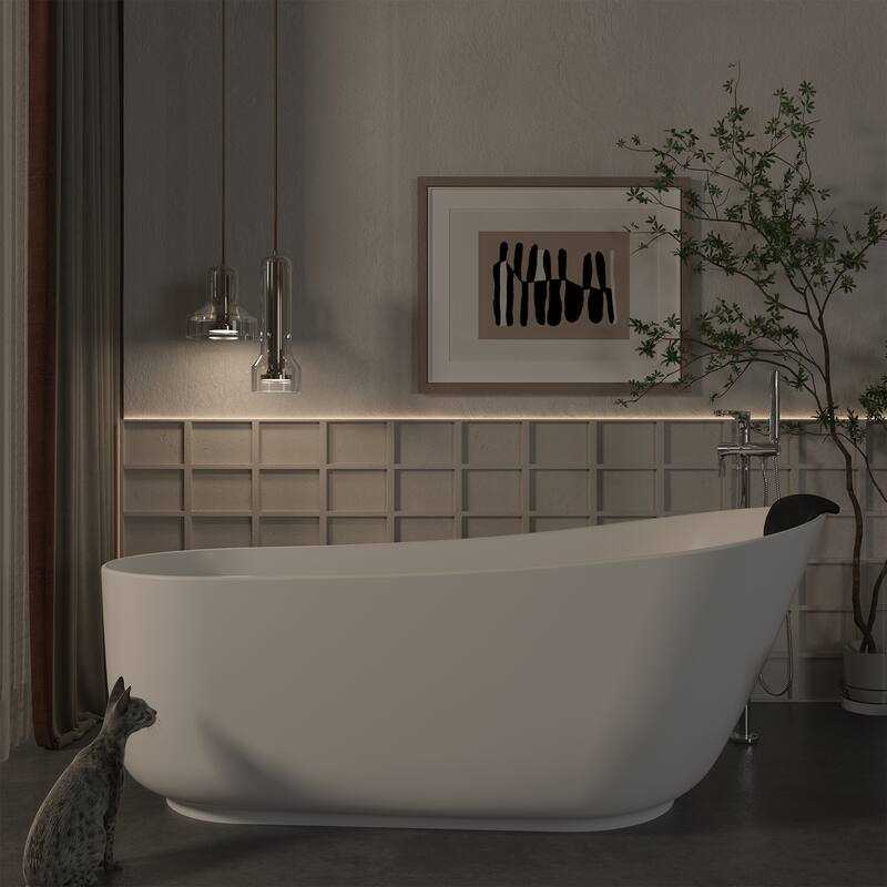 CASAINC Resin Stone Solid Surface Soaking Stand Alone Bathtub Freestanding Bathtub in Matte White