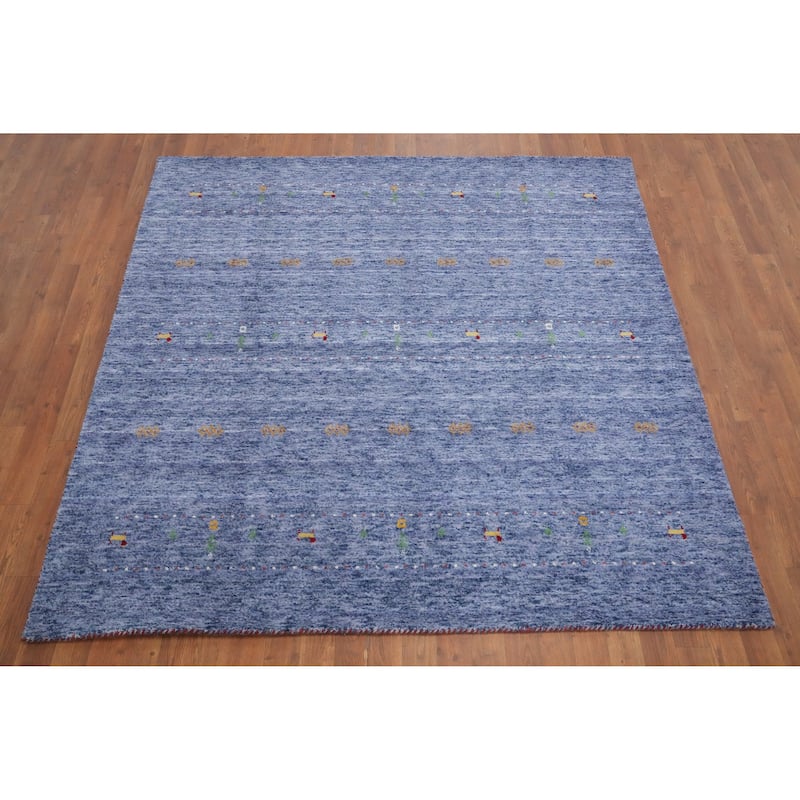 Hand Knotted Oriental 100% Wool Carpet Tribal Animal Pictorial Navy Blue & Blues Gabbeh Area Rug - 6' 0'' X 6' 1''