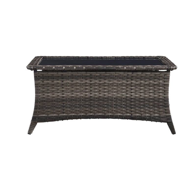 Outdoor Patio Wicker Coffee Table Rattan Coffee Table with Glass