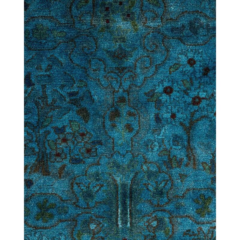 Overton Hand Knotted Wool Vintage Inspired Modern Contemporary Overdyed Blue Runner Rug - 2' 7" x 19' 8"