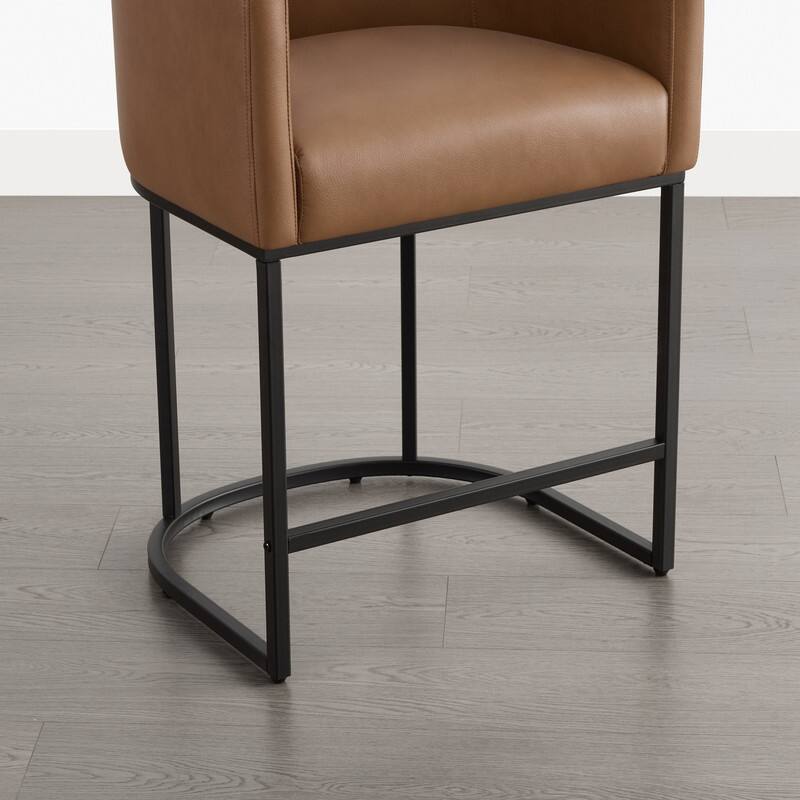 Spruce & Spring Modern Upholstered Barrel Counter Bar Stool with Arm