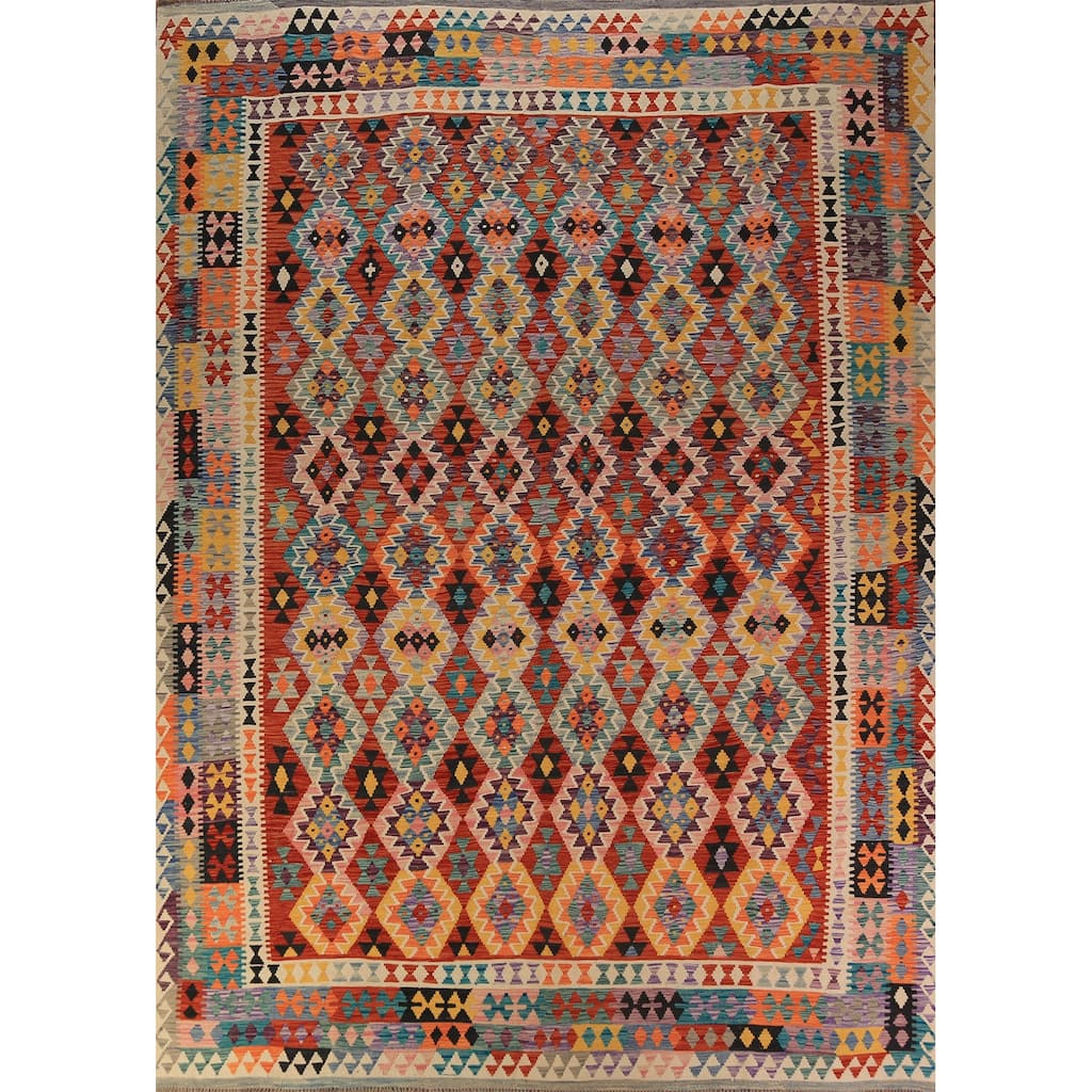 Reversible Kilim Rug Flatweave Multi-Color Wool Carpet - 10'2"x 12'10"