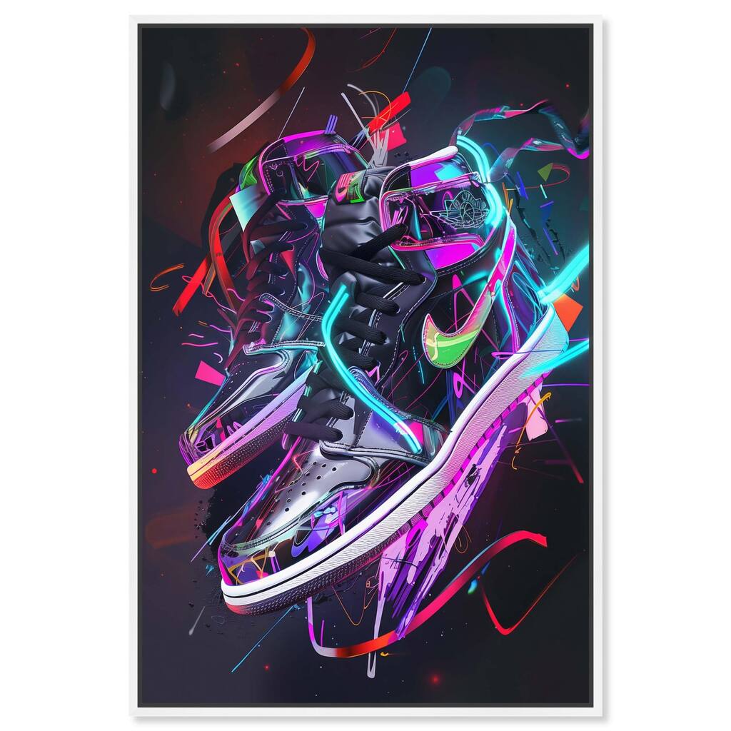 Neon Ribbons Sneakers Canvas by Art Remedy