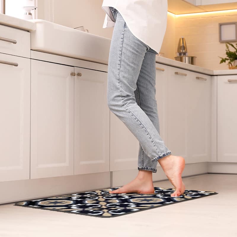 Carmen Printed Kitchen Sink Mat - Black & Beige Tile Design