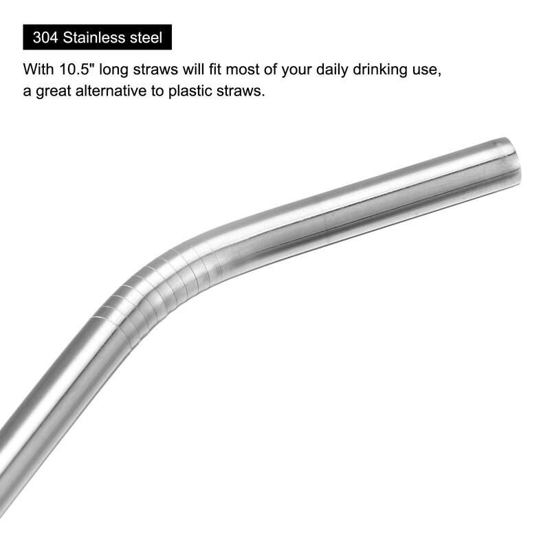 Reusable Metal Straws 2Pcs, Bent Drinking Straw 10.5" x 0.3" Long