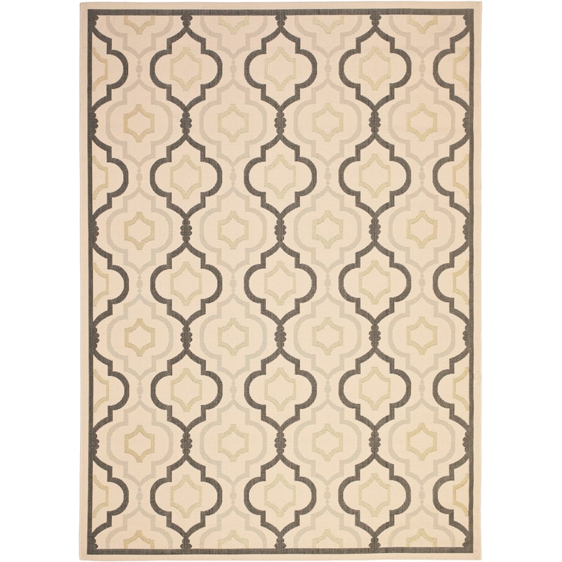 SAFAVIEH Courtyard Oyvor Indoor/ Outdoor Waterproof Patio Backyard Rug - 9' x 12' - Beige/Black