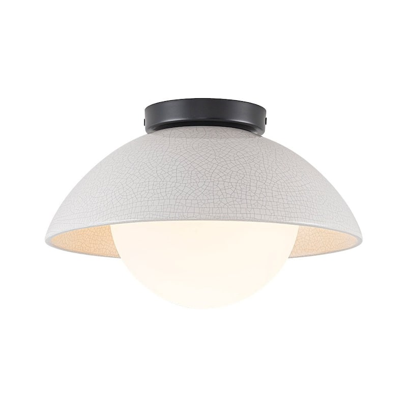 Modern 1-Light Dome Ceramic Semi Flush Mount With Glass Shade - N/A
