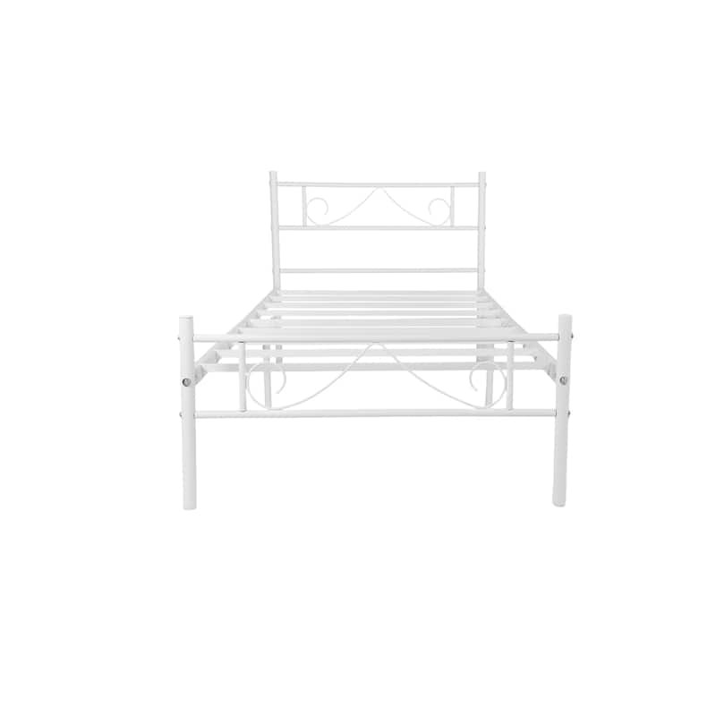 Homy Casa White Metal Bed Frame with Headboard & Footboard