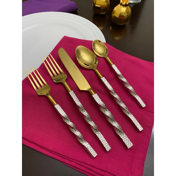 Vibhsa Designer Gold Flatware 5 Piece Place Setting Twisted. Opens flyout.
