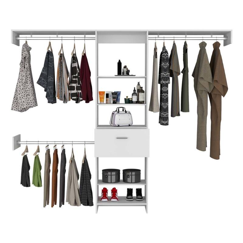 Closet System, Five Open Shelves, One Drawer, Three Metal Rods