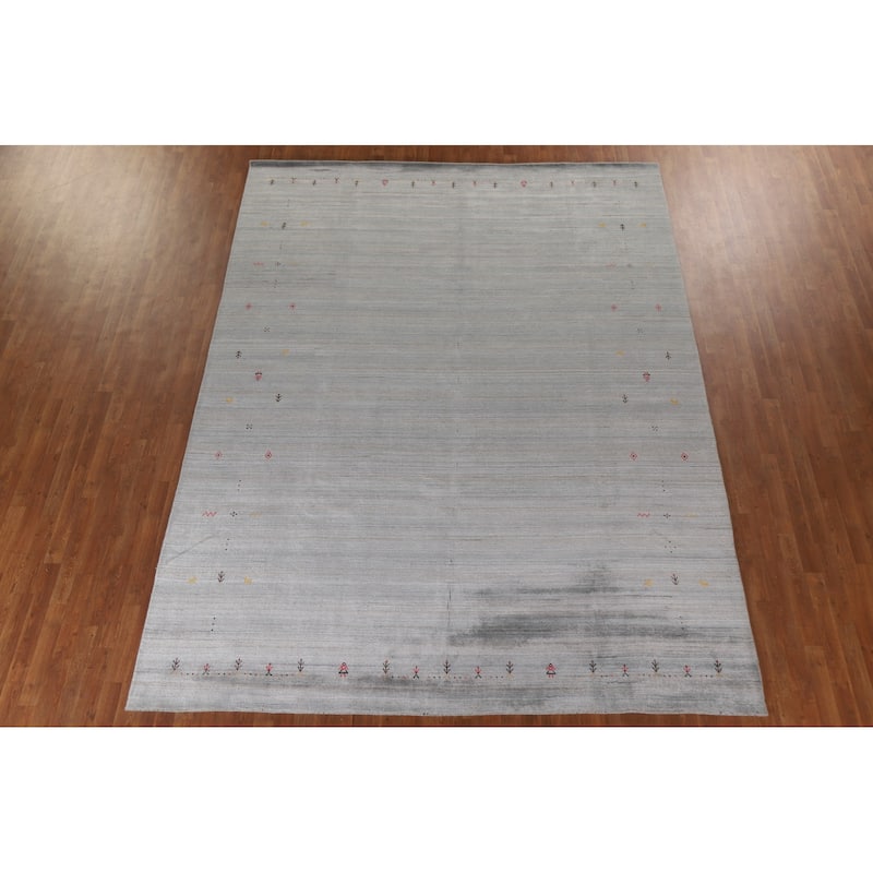Gabbeh Tribal Grey Area Rug Handmade Wool Carpet - 8'10"x 11'8"