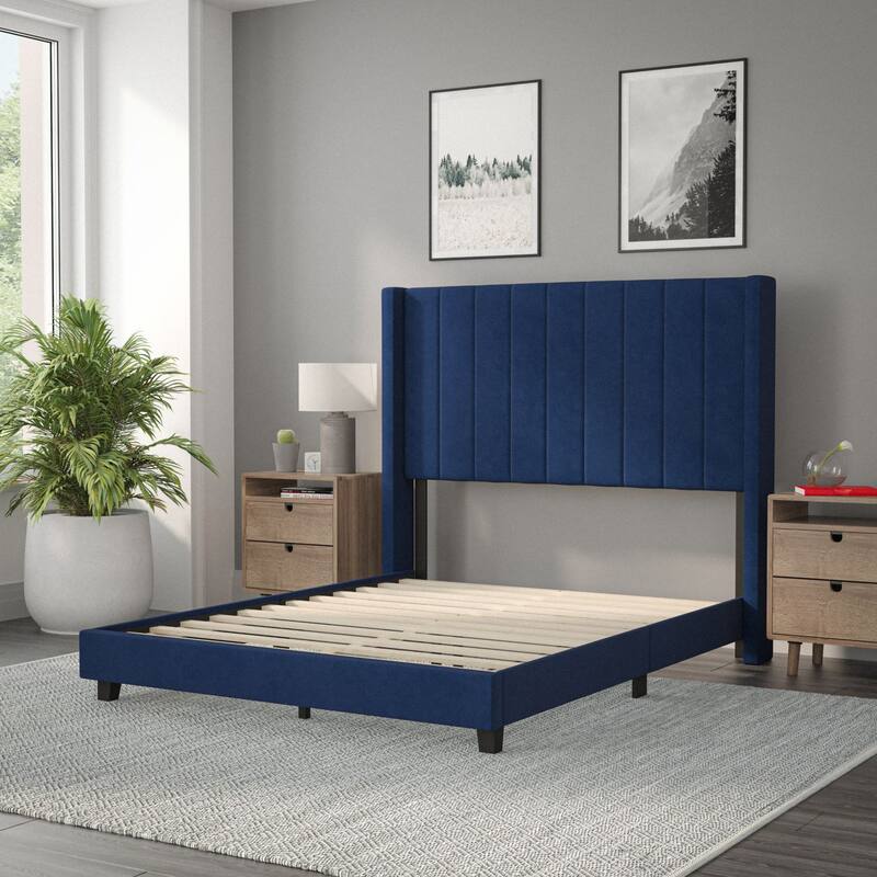 Upholstered Platform Bed with Wingback Headboard
