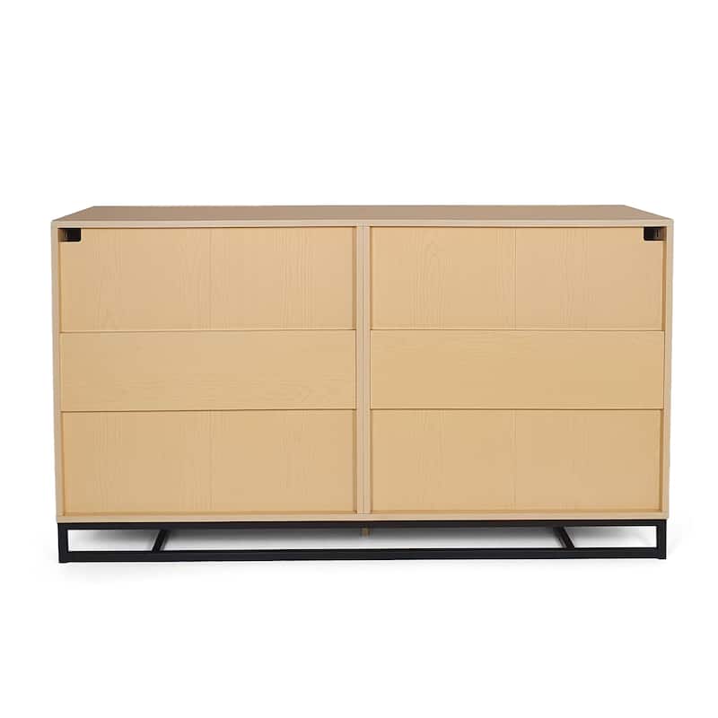 Roomfitters 6-Drawer Modern Wood Storage Dresser with Metal Base, Wide Chest of Drawers for Bedroom or Living Room