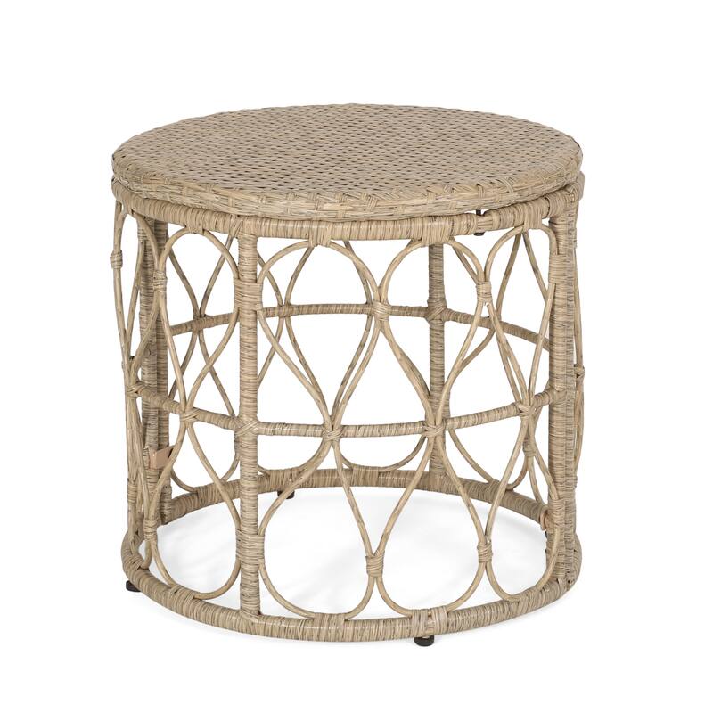 Roomfitters Bruce Outdoor Wicker Side Table with Looped Design, Boho Patio Accent Table