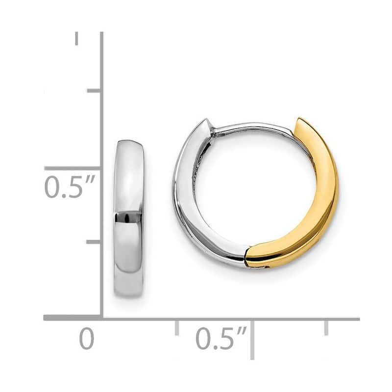 Curata 14K Two Tone Gold Polished Huggies Hinged Earrings 11x2.5mm