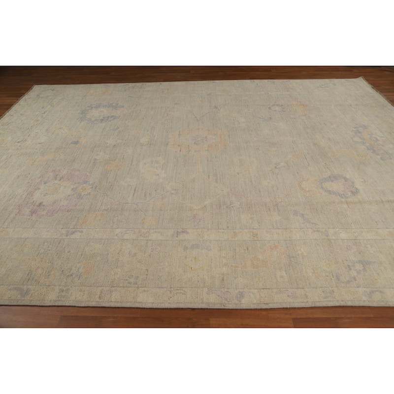 Hand Knotted Oriental 100% Wool Carpet Transitional All-Over Beige & Ivories Oushak Area Rug - 12' 4'' X 9' 0''