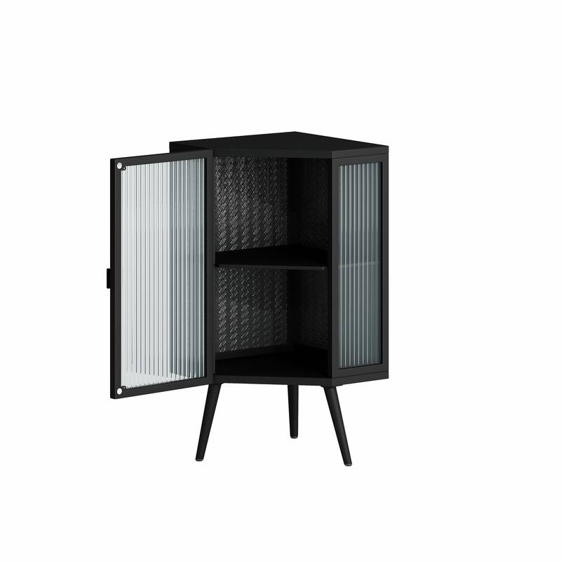 22.25" Floor Corner Cabinet with Glass Door & Adjustable Shelf