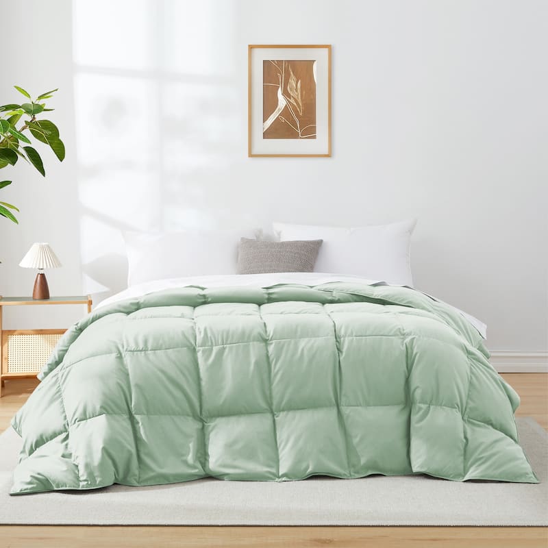 Premium White Feather Down Comforter Duvet Insert All Warmth Levels - California King - Lightweight Green