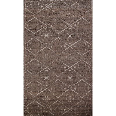 Brown Geometric Moroccan Oriental Area Rug Handmade Wool Carpet - 5'0" x 8'2"