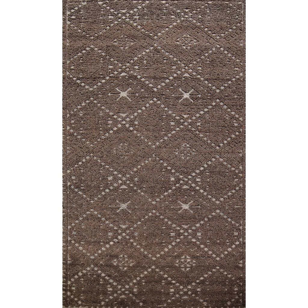 Brown Geometric Moroccan Oriental Area Rug Handmade Wool Carpet - 5'0" x 8'2"