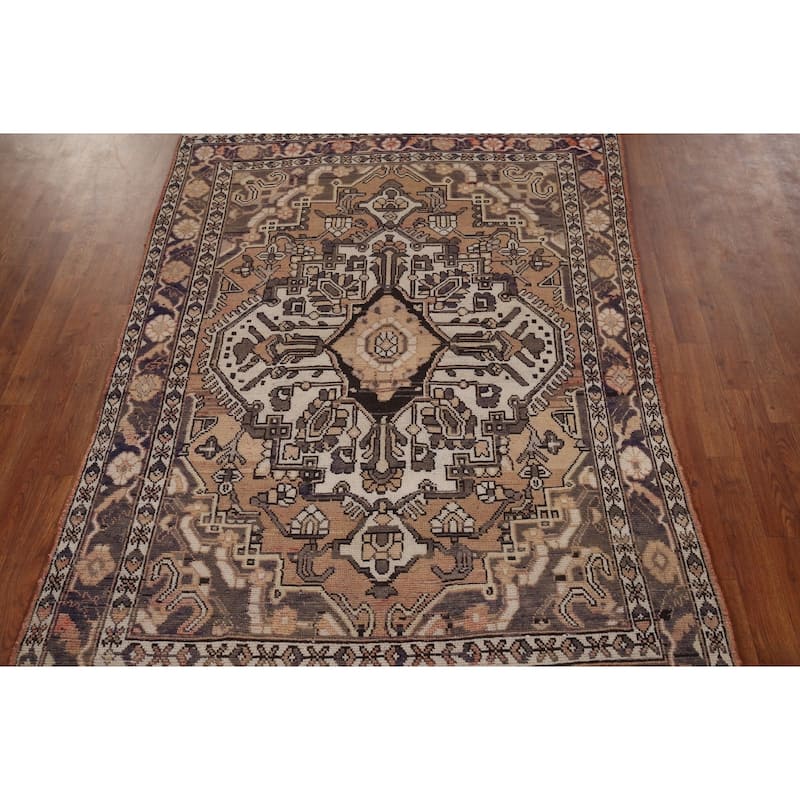 Geometric Bakhtiari Persian Vintage Rug Handmade Wool Carpet - 4'7" x 6'6"