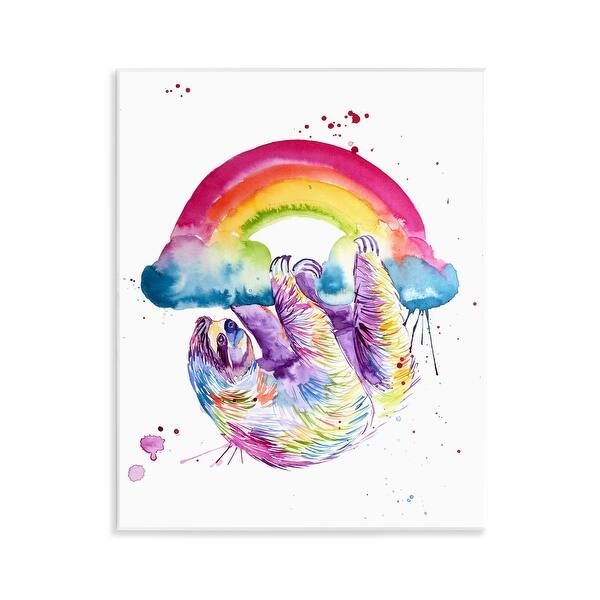 Sloth Ringing Bell Stupell Sloth Hanging From Rainbow Wall Plaque Art Design By Jennifer ...