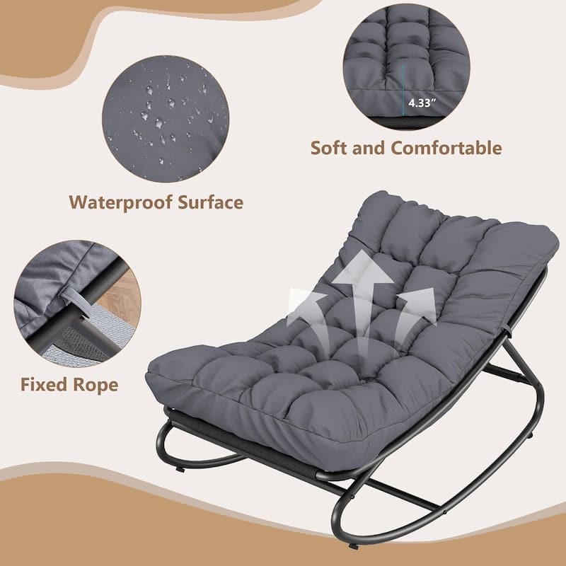 Outdoor Patio Papasan Rocking Chair with Cushion for Porch, Garden, Living Room