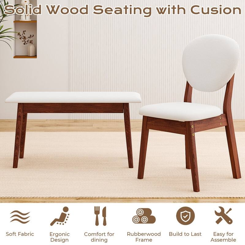 47''Dining Table Set For 6, Solid Wood Kitchen Table With Bench And 4 Chairs With upholstered Backrest