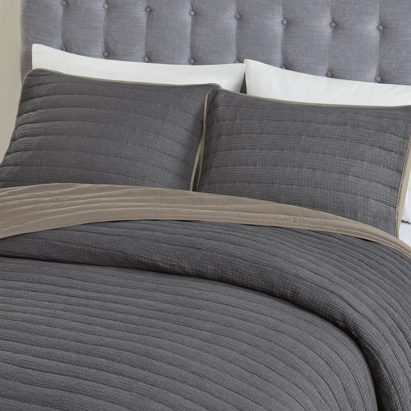Madison Park Cameron 3 Piece Crinkled Microfiber Quilt Set
