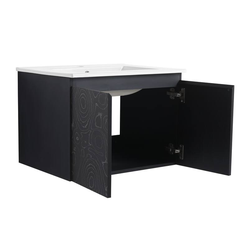 24" Floating Wall-Mounted Bathroom Vanity with Soft-Close Doors, Ceramic Sink, Eco-Friendly Plywood Base
