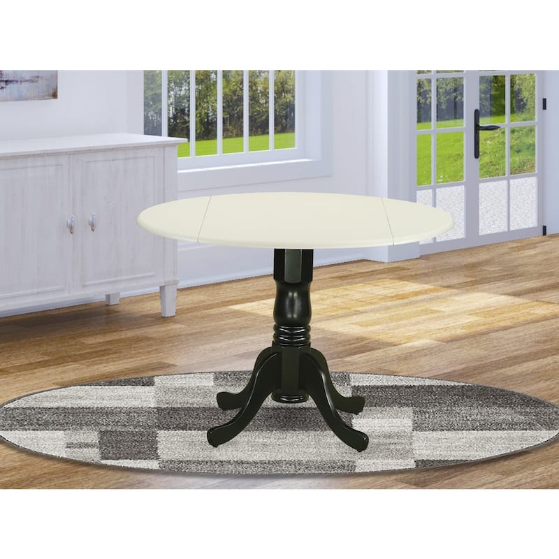 Round Dining Table with Drop Leaves - Linen White and Black Finish Kitchen Table for Family Meals - 42