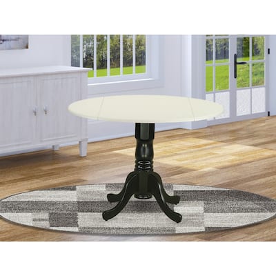 Round Dining Table with Drop Leaves - Linen White and Black Finish Kitchen Table for Family Meals - 42