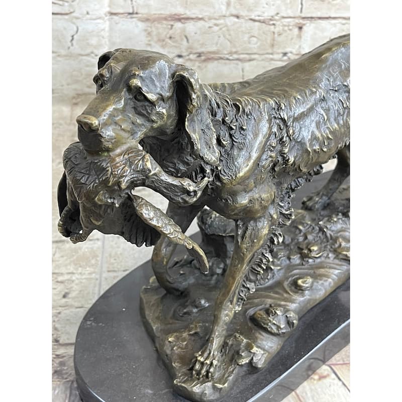 Labrador Retriever With Bird Duck In Mouth Bronze Statue Sculpture Hunting Decor Marble Base