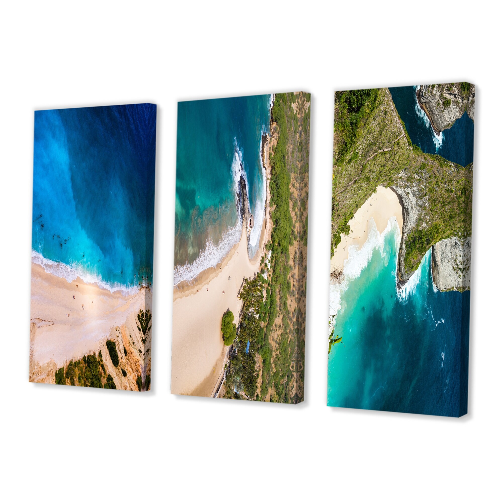 Designart 'Aerial View Of Blue Ocean With Beach' Nautical & Coastal Art Set of-image