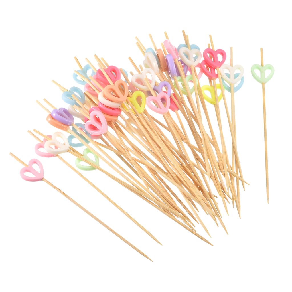 Bamboo Cocktail Toothpicks Heart Drink Picks Cocktail Skewer 100Pcs Multicolor - 4.72"