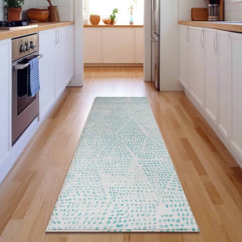 Premium Washable Super Soft Diamond Modern Mayfield Rug - Aqua - 2' 3" x 7' 6" - Runner