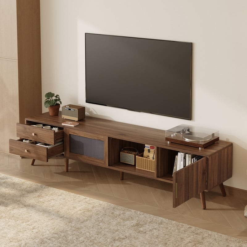 76-Inch TV Stand For Tvs Up To 85", Entertainment Center TV Media Console Table With Storage Cabinet And 2 Drawers