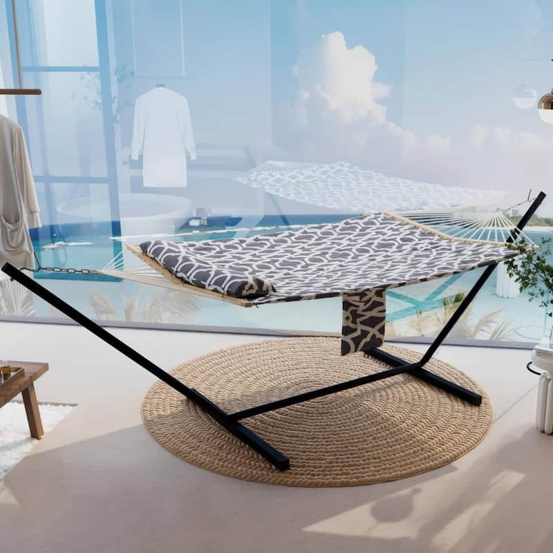 Outdoor 2-Person Hammock with Foldable Steel Stand for Garden - N/A - Grey