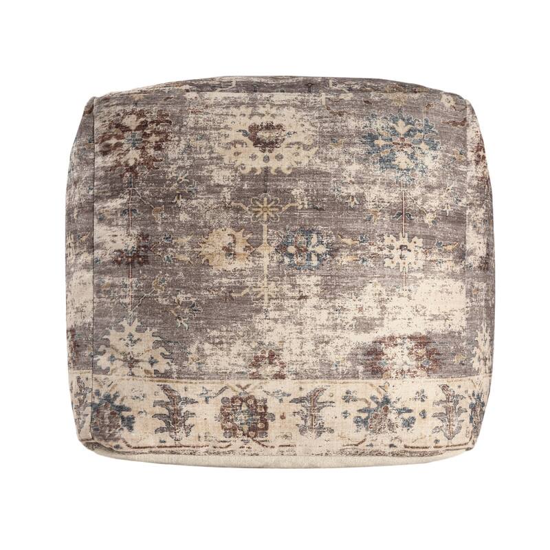 HomeRoots 18" Ivory and Taupe Medallion Pouf Ottoman