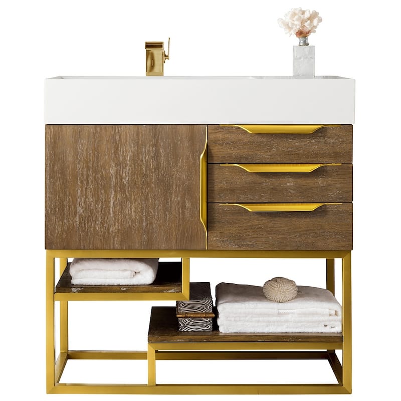 James Martin Vanities Columbia 36" Single Vanity, Latte Oak with Radiant Gold Hardware