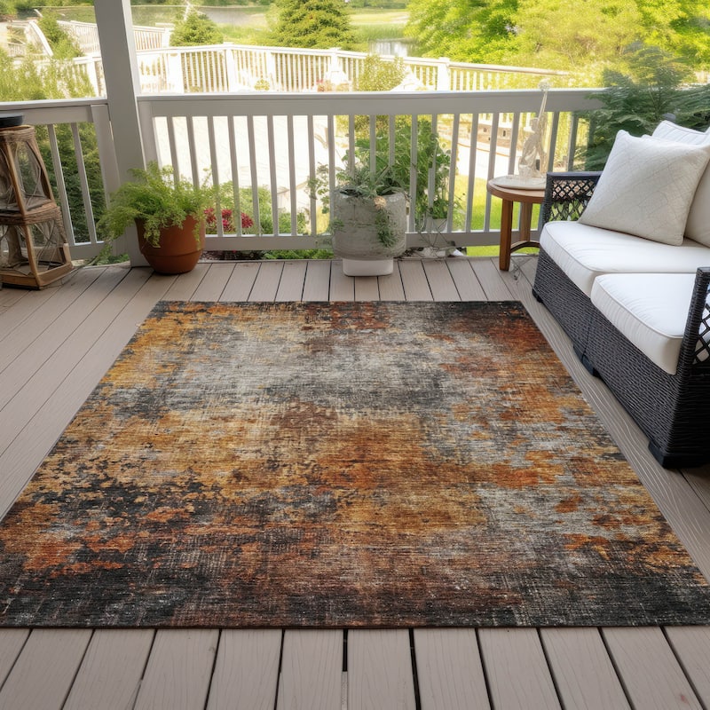 Machine Washable Indoor/ Outdoor Abstract Contemporary Chantille Rug
