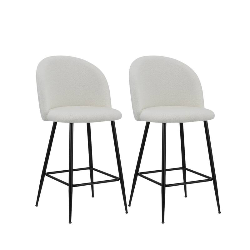 Set of 2 White Black Fabric Metal Low Back Bar Chairs with Footrest - 18” x 18” x 41”