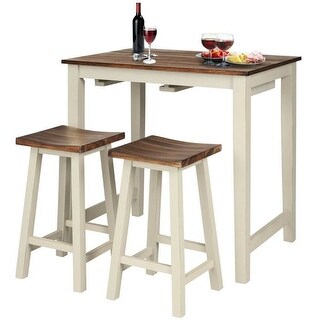 3 Piece Farmhouse Counter Height Kitchen Pub Table Set with 2 Saddle ...