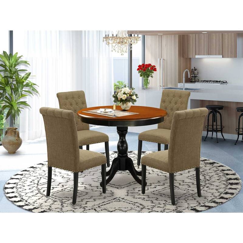 HomeStock 5-Piece Black and Cherry Finish Solid Wood Top Dining table with 4 Chairs