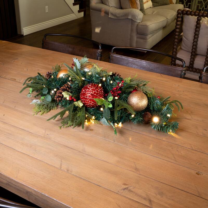 Pre-Lit LED Table Top Centerpiece Swag - Scarlet Hydrangea - 36