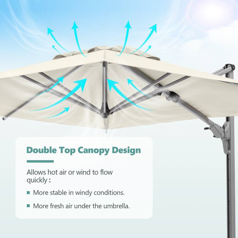 Outdoor 13' x 10' 360 Degree Rotation Double Top Cantilever Umbrella