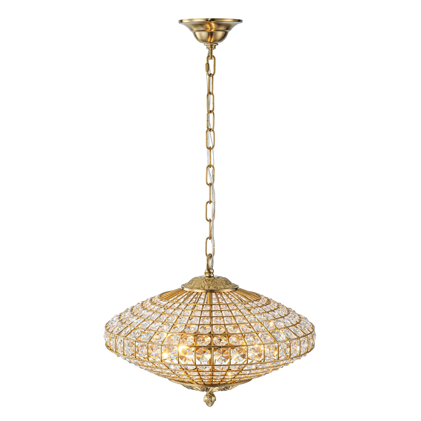 Retro French 4/5-Light Antique Brass Globe Crystal Chandelier for