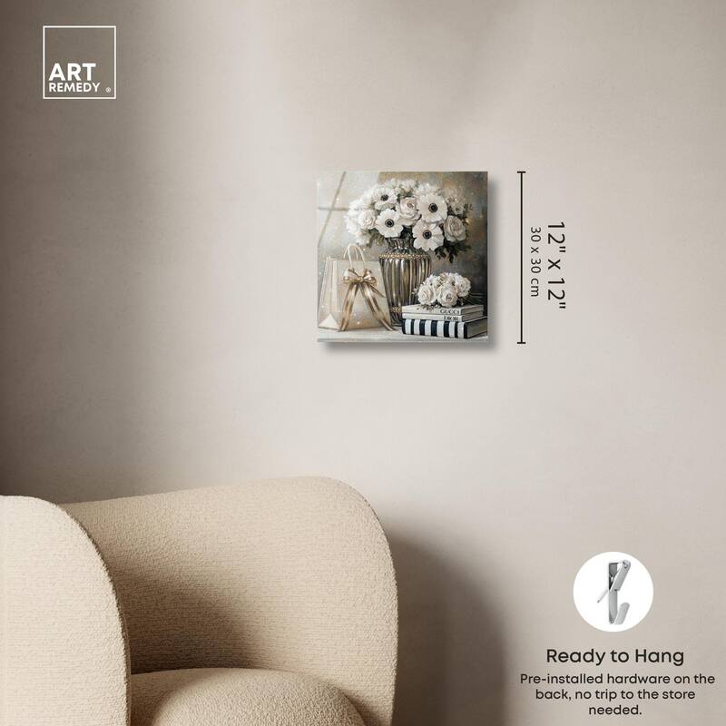 Elegant Flowers Books Neutral Acrylic by Art Remedy, Ready to Hang